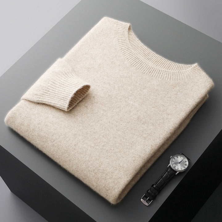 Men's wool sweater with stand-up collar