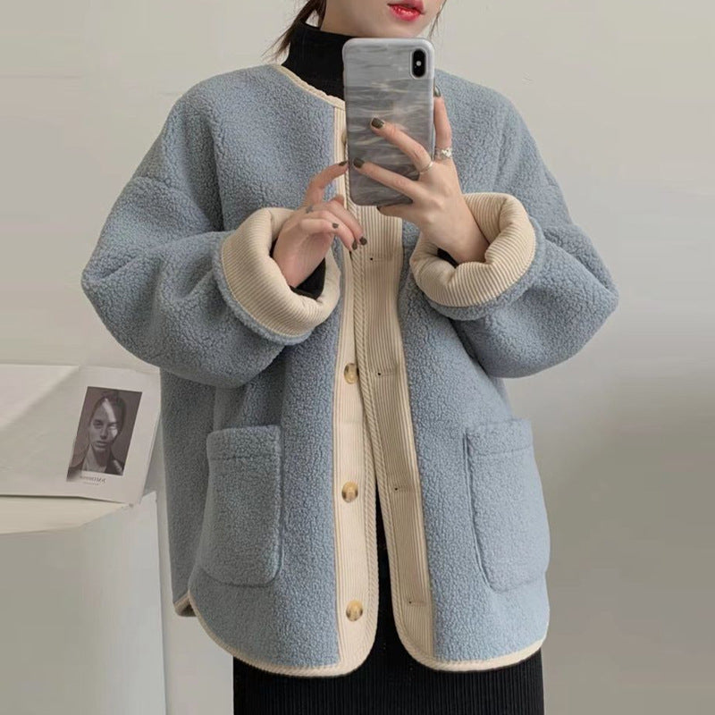 Mid-length, padded jacket in sheepskin look