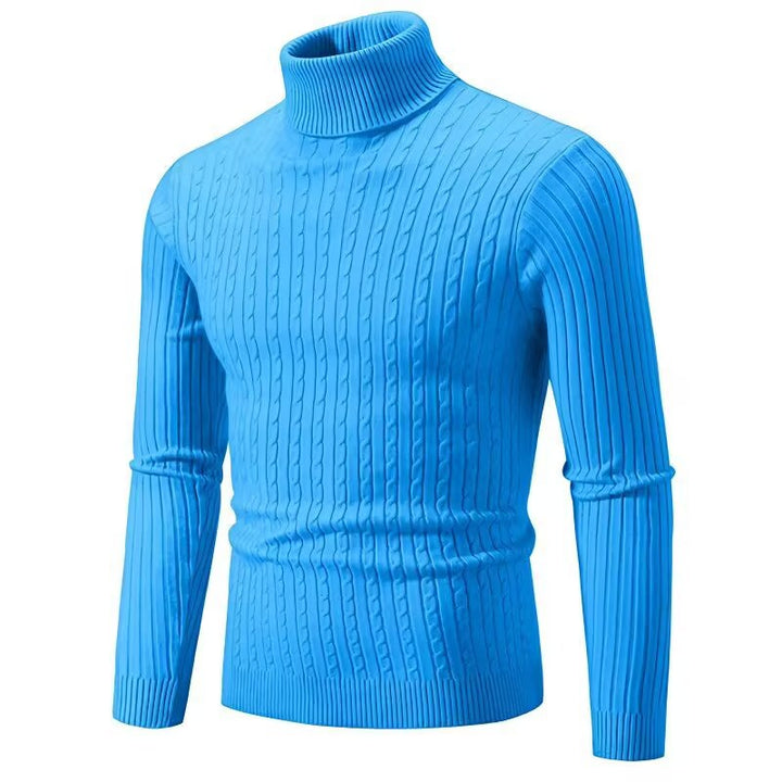 Men's knitted sweater with roll neck and cable pattern