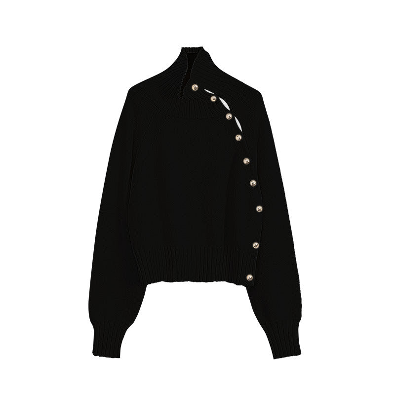 Women's cardigan with roll neck and puff sleeves