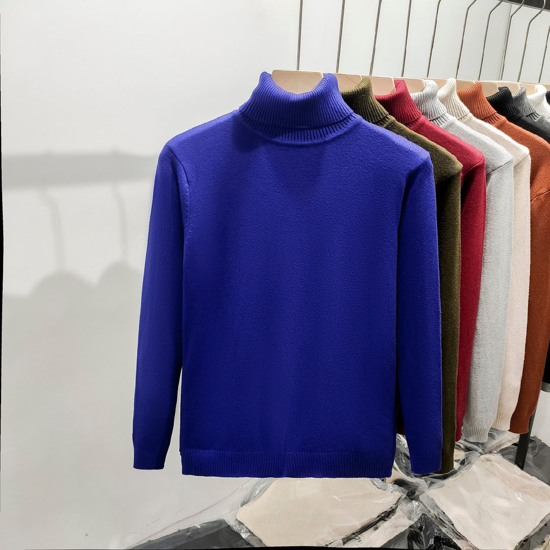 Men's knit sweater with high collar, warm and casual