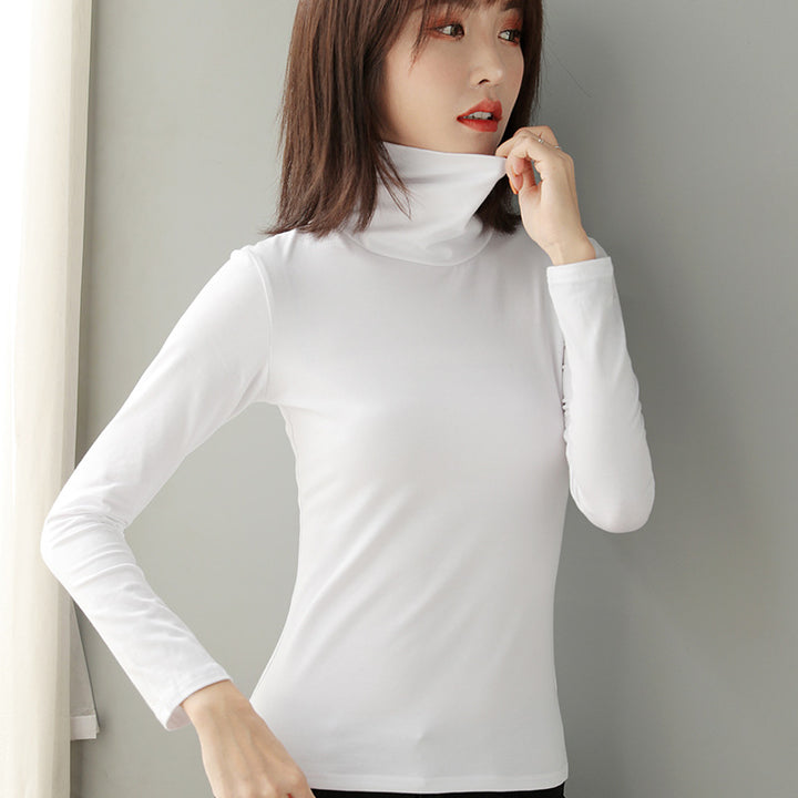 Women's Long Sleeve Base Layer Shirt, Cotton, Stand Collar, Fitted