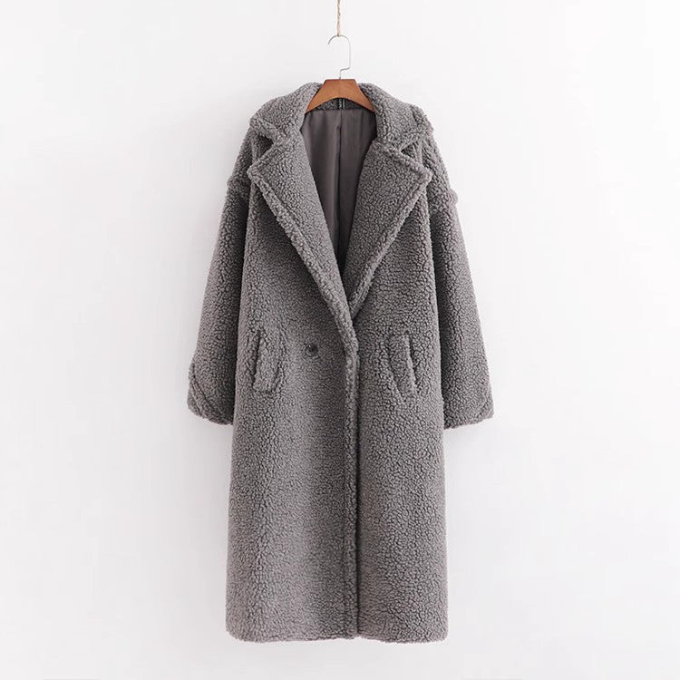 Women’s Teddy Coat, mid-length, with large lapels