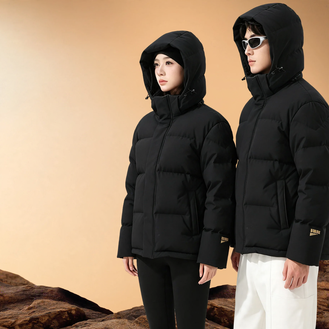 Long unisex down jacket with 95% white goose down filling