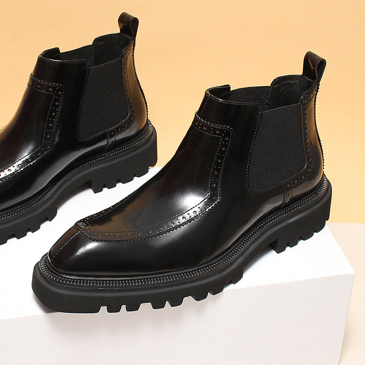 Men's Chelsea Boots made of Genuine Leather, Platform, British Style