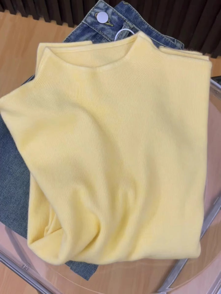 Ladies knit pullover, standing collar, soft
