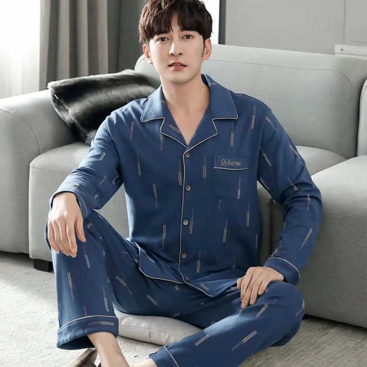 Men's Pajama Set, 100% Cotton, long-sleeved, buttoned