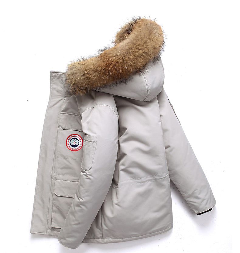 Fashionable unisex down jacket with removable collar