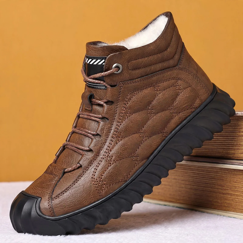 Padded men's ankle boots, synthetic leather, warm, casual