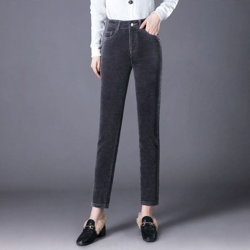 Women's corduroy pants, straight, lined, elastic