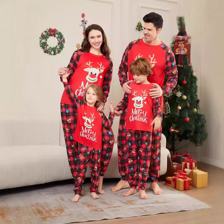 Christmas Family Pajamas with Reindeer and Snowflake Print