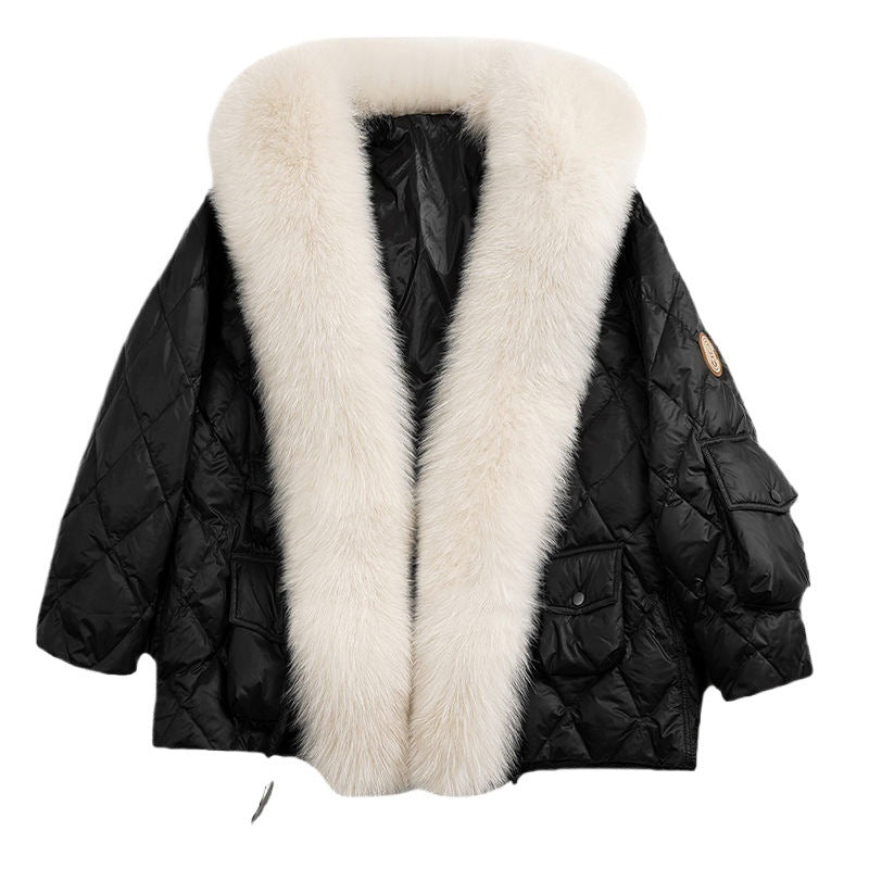 Mid-length faux fur coat with sailor collar