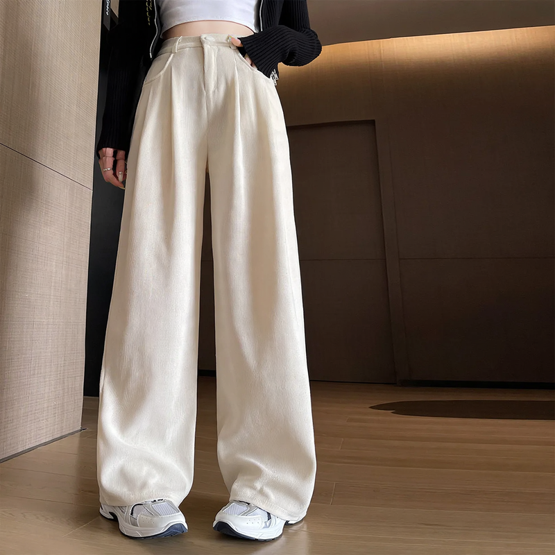 Women's corduroy pants, wide cut, flowing