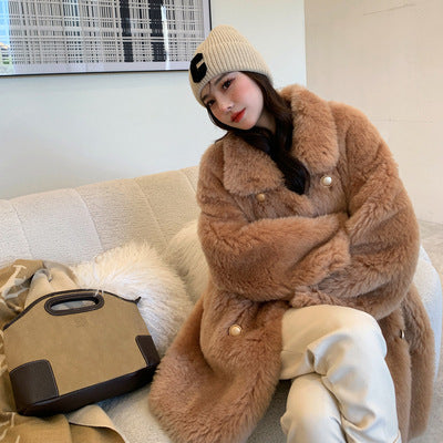Sheepskin imitation coat, knee-length, women's