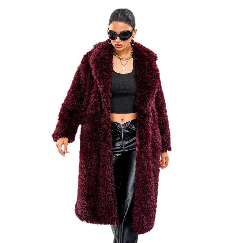 Long women's faux fur coat in snow fox look