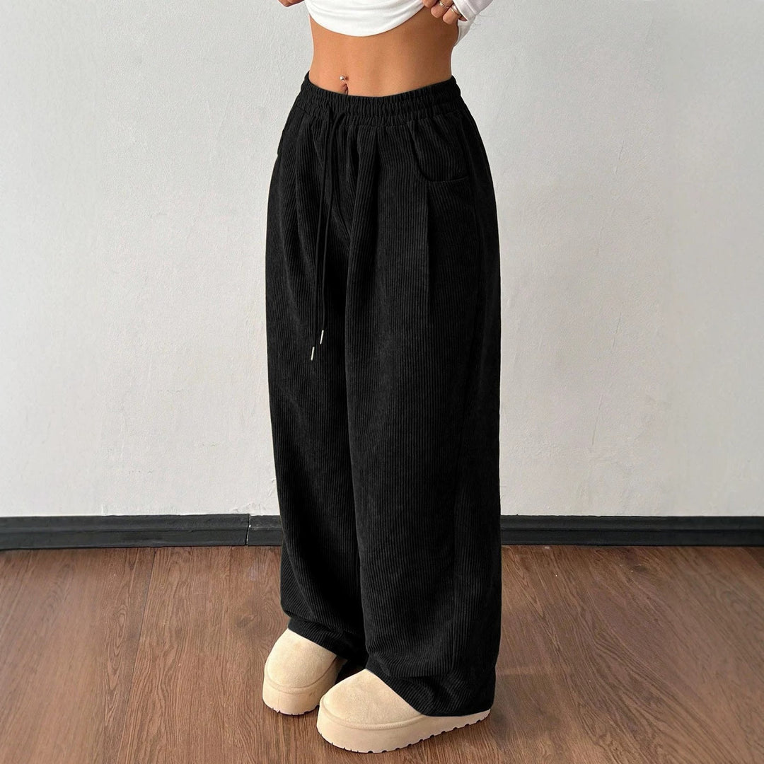 Cord pants with drawstring and wide leg