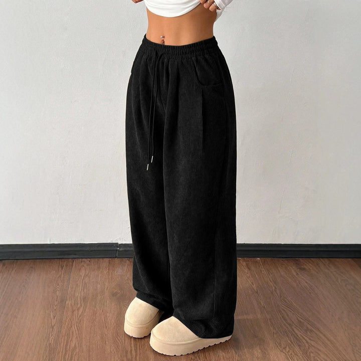 Cord pants with drawstring and wide leg