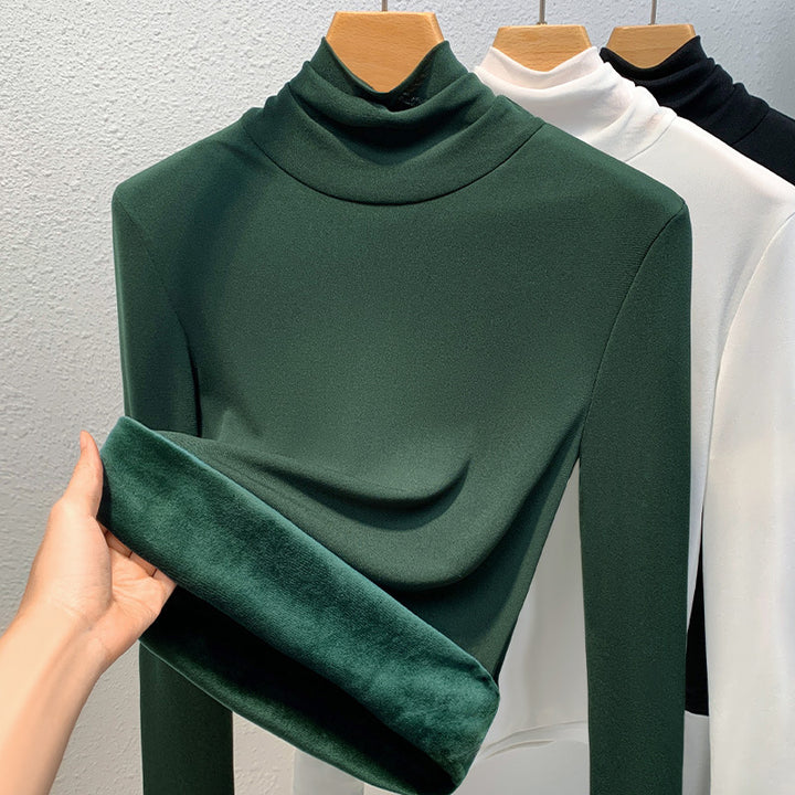 Women's turtleneck top, mesh fabric, lined