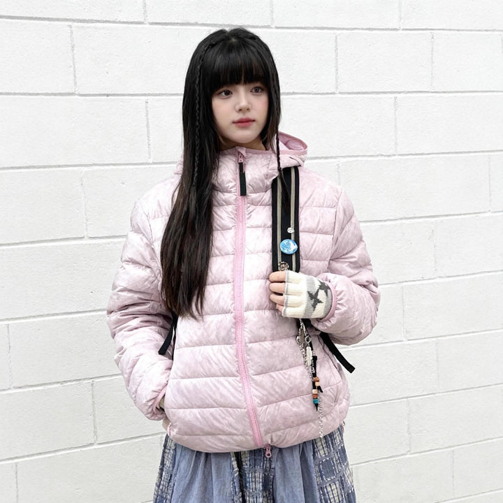 Light women's down jacket with hood