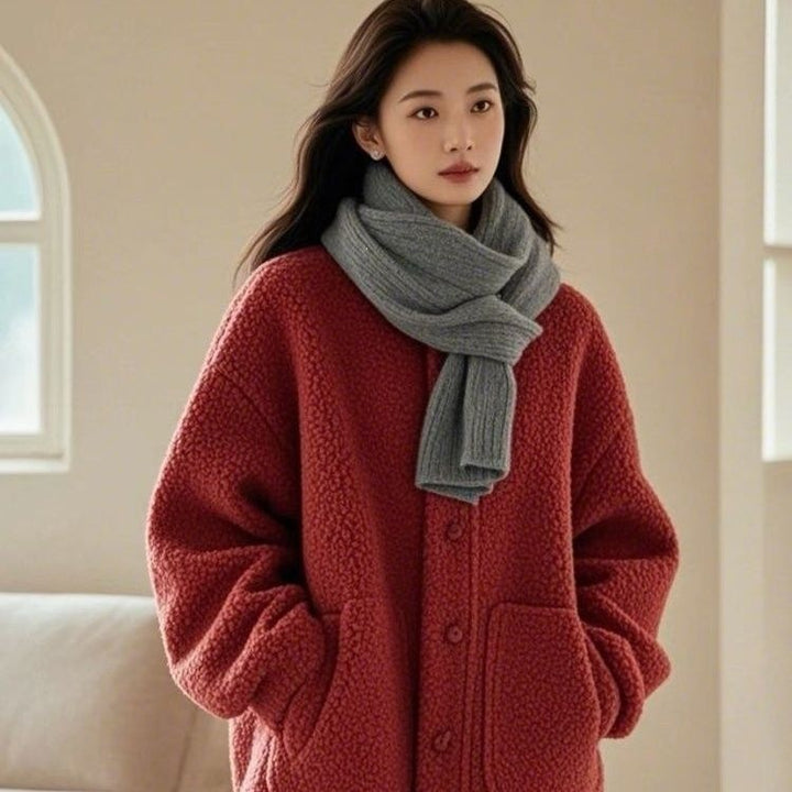 Sheepskin coat, loose, with pockets