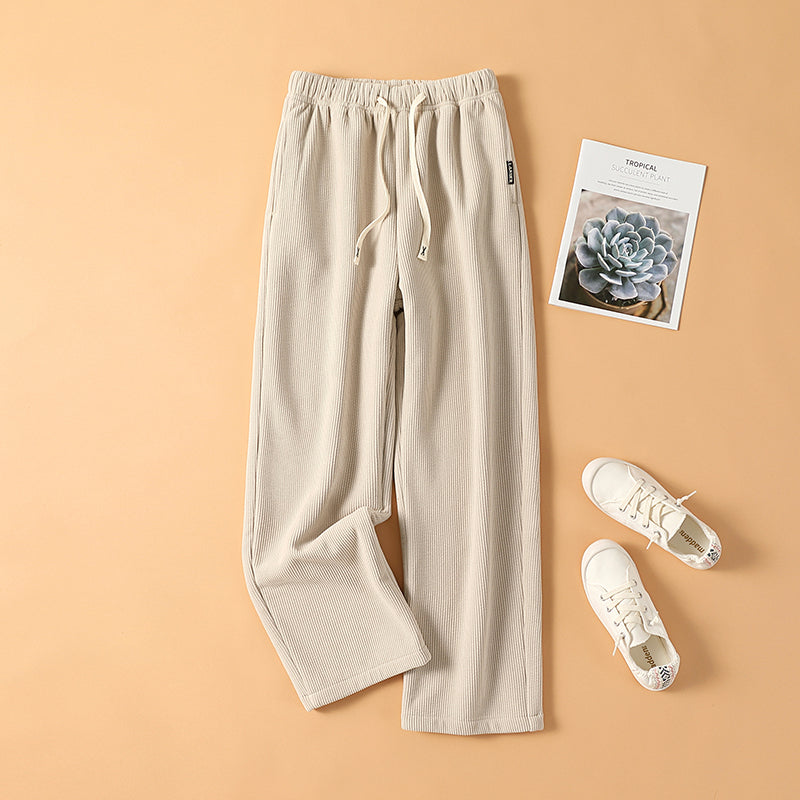 Fleece-lined corduroy pants with high waist