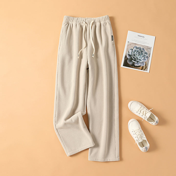 Fleece-lined corduroy pants with high waist