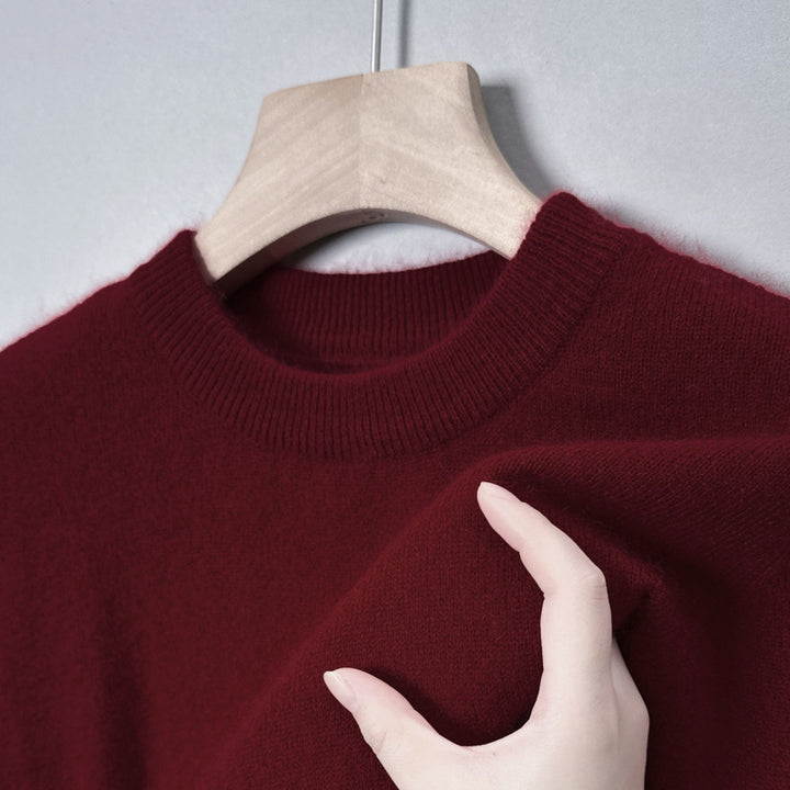 Men's wool sweater, round neck, solid color