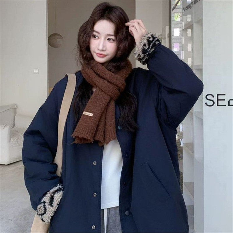 Reversible jacket with lambskin look