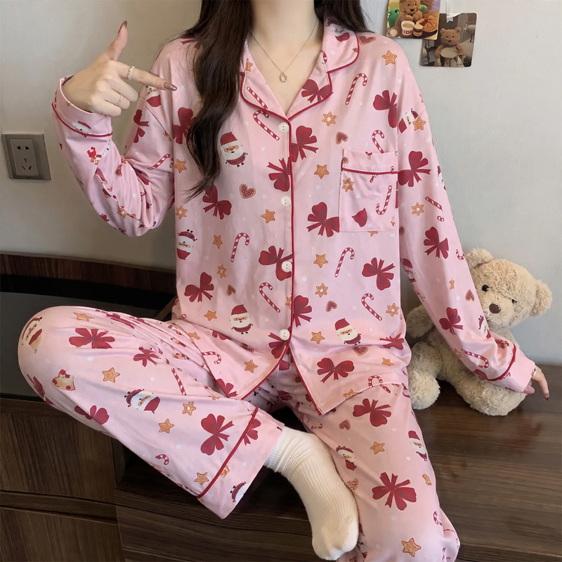 Ladies' Pajamas, Long Sleeve, Checked, Cotton Imitation