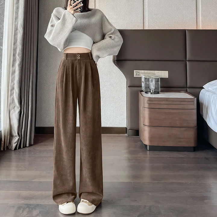 Women's corduroy pants, straight cut, high waist, lined
