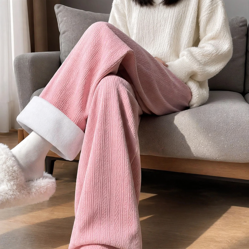 Padded cord wide-leg trousers with a straight cut