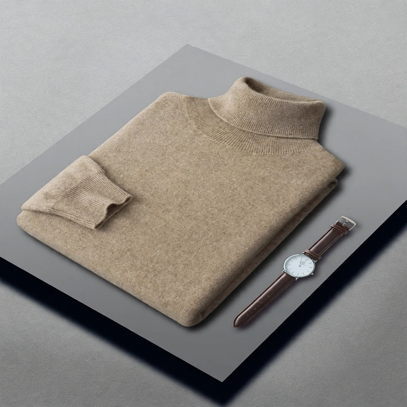 Men's Cashmere Sweater, High Collar, Business Casual