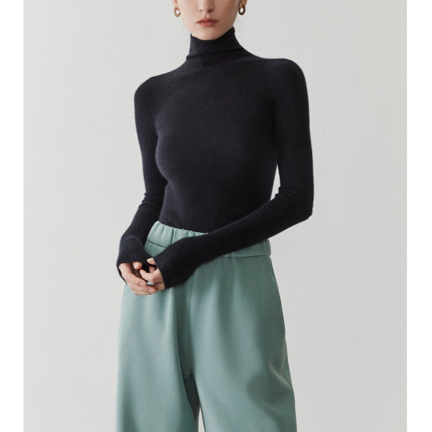 Women's cashmere sweater with stand-up collar, seamless