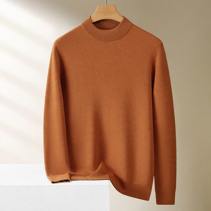 Men's wool pullover, stand-up collar, lined