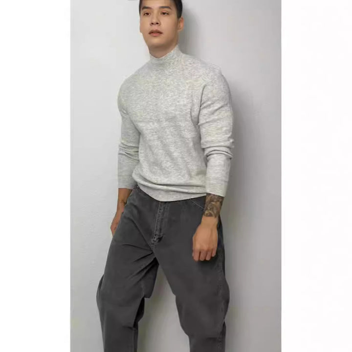 Men's knitted pullover, stand-up collar, form-fitting