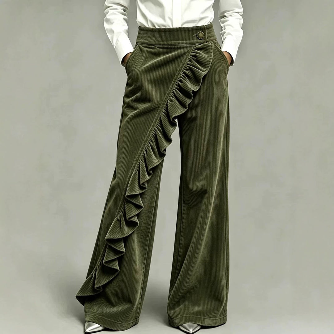 Women's corduroy pants with flared leg and high waistband