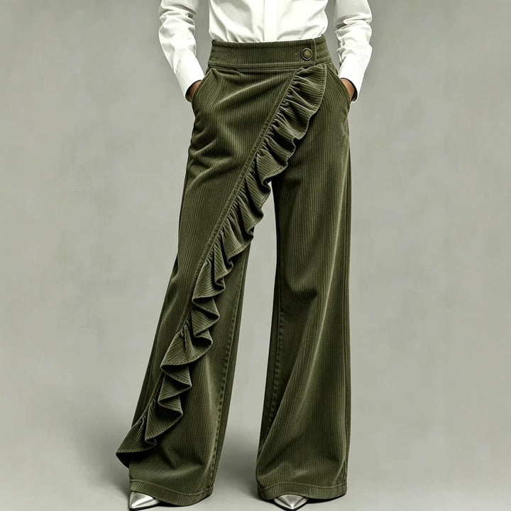 Women's corduroy pants with flared leg and high waistband