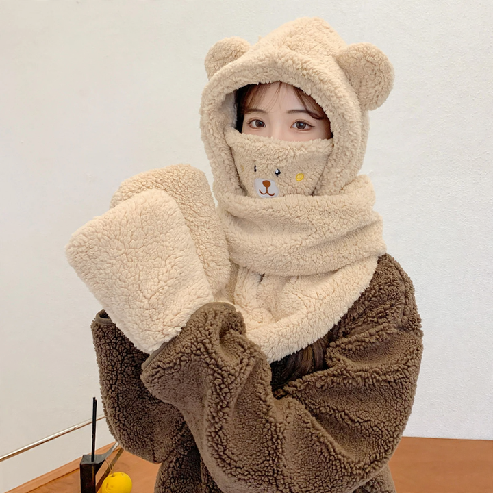 Fluffy Bear Set: Hat, Scarf and Gloves