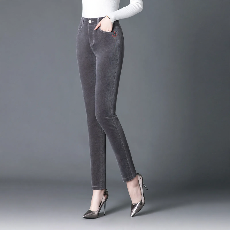 Women's corduroy pants, straight, lined, elastic