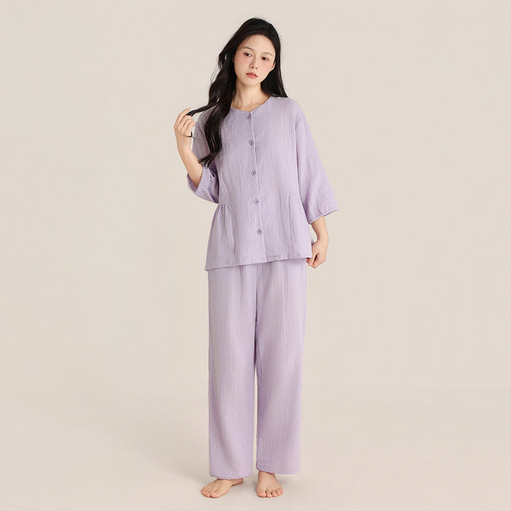 Cotton pajama set, round neck, for couples