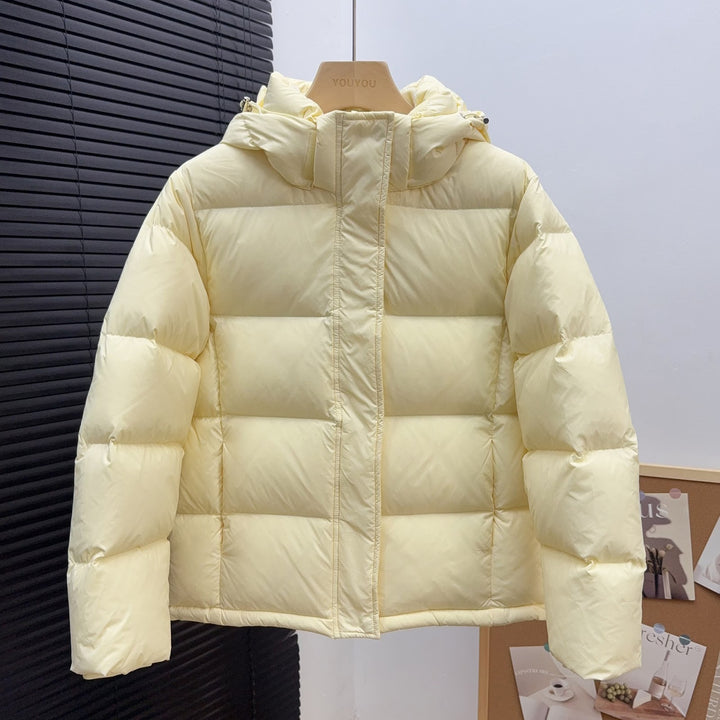 Short women's down jacket with detachable hood