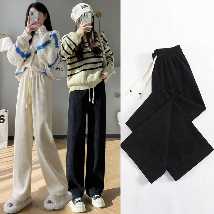 Cord trousers with wide leg for women
