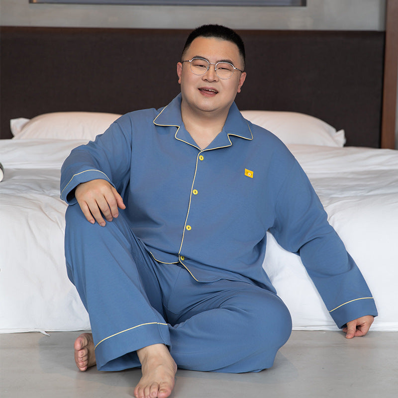 Men's Pajama Set, Cotton, with Lapels, Plus Sizes