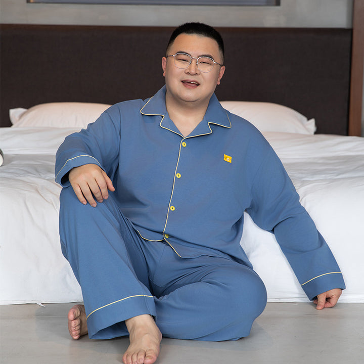 Men's Pajama Set, Cotton, with Lapels, Plus Sizes
