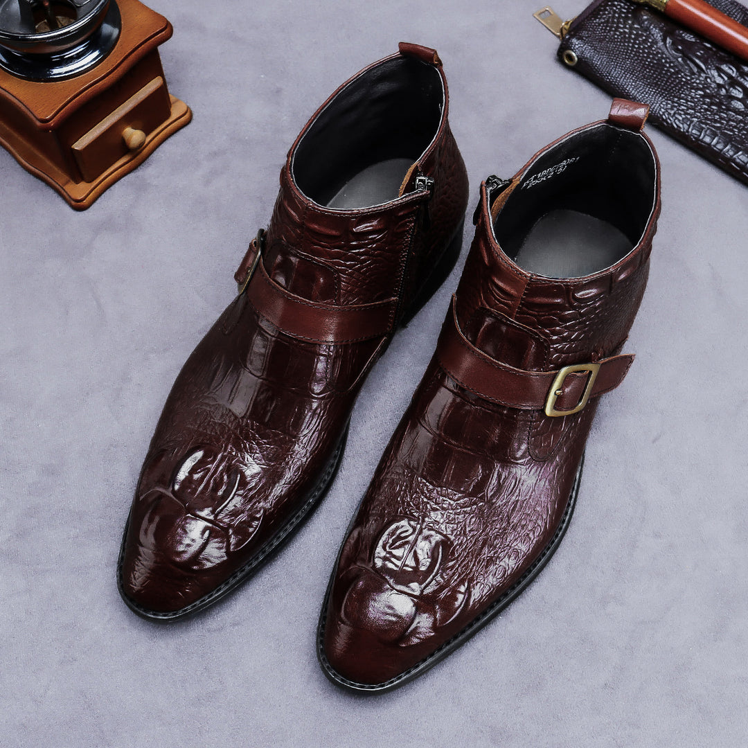Men's boots made of calfskin leather with crocodile embossing