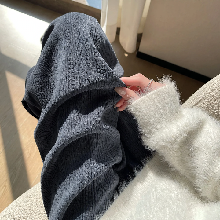 Fleece-lined cord wide leg pants for women