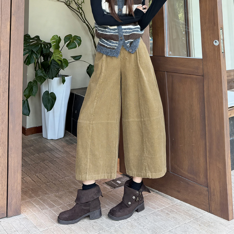 Women's corduroy pants, high-waisted, balloon cut
