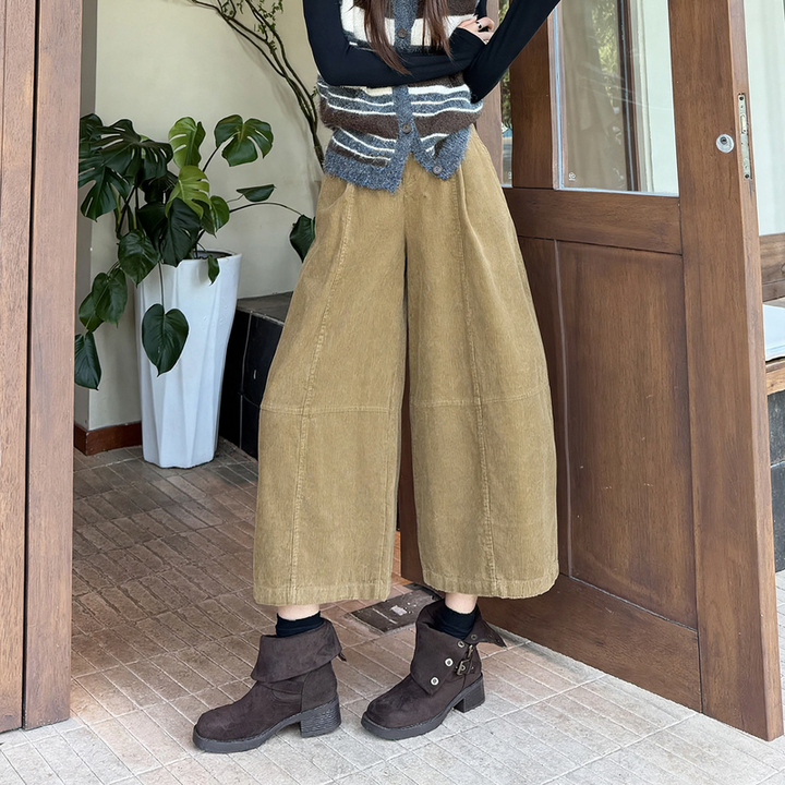 Women's corduroy pants, high-waisted, balloon cut