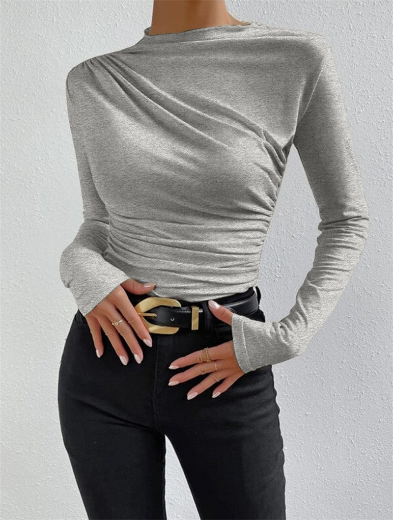Women's long-sleeve shirt with ruching, body-hugging