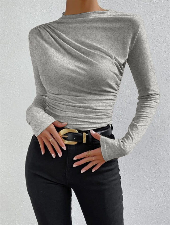Women's long-sleeve shirt with ruching, body-hugging